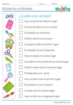 the spanish language worksheet for children with pictures and words on it, including numbers