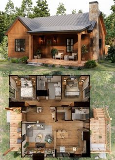 this is an image of a small cabin in the woods