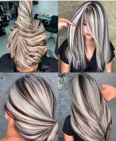 Cool Hair, Silver Highlights, Layered Haircut, Haircut And Color, Hair Makeover