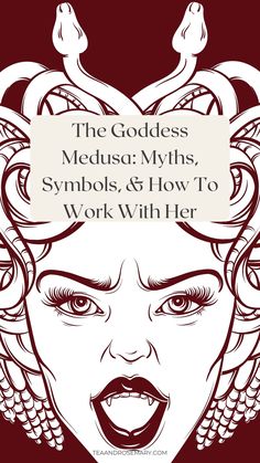 a woman's face with the words, the goddess meds, symbols and how to work with her