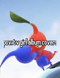 a cartoon character flying through the air with text that reads pov tv girl album covers