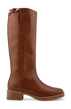 Perched on a stacked block heel, a streamlined tall boot is styled with tonal stitching for an undeniably chic look. Side zip closure OrthoLite® footbed Synthetic upper, lining and sole Imported Tall Boots, Block Heels, Womens Boots, Faux Leather, Nordstrom, Boots, Heels, Leather