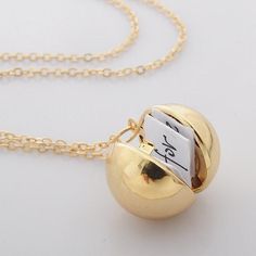 Secret Message Ball Locket Necklace - Floral Fawna Secret Messages, Bff Gifts, Handmade Gold