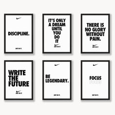 Set Of 30 Just Do It Nike Poster Nike Motivational Quote Poster for Home Office Decor, Nike Wall Art for Bedroom, Nike decor for Living Room. Hi, Thank you for visiting our shop! This printable art is a DIGITAL FILE and will be available to download directly after purchase. Please note that nothing physical will be mailed to you (money saved on shipping!) PRODUCT (Instant Download) - High Quality (300dpi) - Ready to download - You will get four different size ratio which is: 1) 2x3 RATIO (8"X12" Nike Wall Decor, Poster Design Room Wall Art, Nike Themed Room, Living Room Posters Printable, Nike Wall Art, Nike Bedroom Ideas, Nike Room Decor, Nike Bedroom, Nike Decor