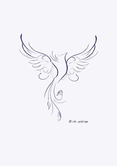 a drawing of a bird with wings and swirls on it's back side