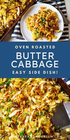 an overhead view of a butter cabbage casserole on a plate