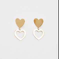 The Iconic Heart Earrings. Each Hoop Have A Bagatiba Logo Engraved On Backside For Branding. Material: Stainless Steel / Gold Plated Dimensions: 1" Wide Eco-Friendly. Worn Once To An Event. Heart Stud Earrings, Double Heart, Heart Studs, Heart Earrings Studs, Heart Earrings, Gold Plate, Jewelry Earrings, Eco Friendly, Plating