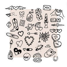 a bunch of different tattoos on a piece of paper with the word love written in it