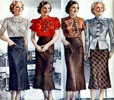 1936 Fashion, Skirts And Blouses, Blouse Dress Outfit, Decades Fashion, Vintage Fashion 1930s, Fashion Decades, Winter Blouses, Lindy Hop, 30s Fashion