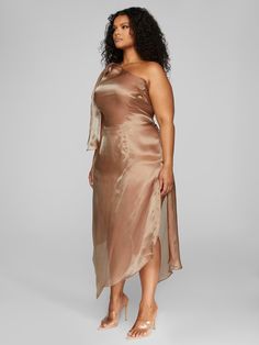 Plus Size Giselle One Shoulder Dress - Leslie Sidora x FTF | Fashion to Figure Leslie Sidora, Garner Style, Satin Joggers, Figure Dress, Fashion To Figure, Handkerchief Hem, Mini Purse, Summer 2022, Dress 100