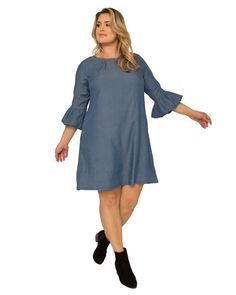 A classic silhouette, the Peyton shift dress features an effortless A-line fit with flirty ruffled three-quarter sleeves. Runs slightly large in the bust. Style this plus-size dress up with heeled booties or down with fresh white sneakers through spring and well into summer. Standards & Practices Peyton Midi Shift Dress | 3214 Medium Blue | Dresses | Materials & Care Instructions: ['98% Polyester, 2% Spandex', 'Machine wash cold', 'Imported'] Denim Dress Style, Dresses Materials, Wedding Dress Prices, 4 Balloon, Cold Shoulder Maxi Dress, Midi Shift Dress, Printed Shirt Dress, Lace Sheath Dress, Cocktail Dress Lace