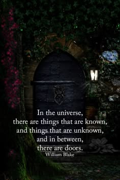 an open door with a quote on it that says in the universe, there are things that are known, and things that are unknown, and in between, there are doors