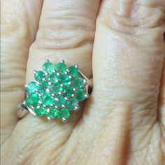 Tgw 1.75 Cwt. Beautifully Colored Stones For These Real Emeralds. Elegant Multi-stone Cubic Zirconia Emerald Ring, Green Multi-stone Emerald Ring In Sterling Silver, Zambian Emerald, Cluster Ring, Womens Jewelry Rings, Stone Color, Pear, Emerald, Platinum