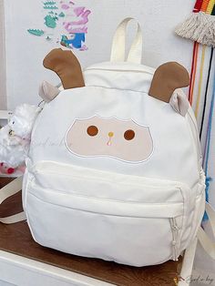 Bird in Bag - Fashionable Cartoon Sheep Backpack for Girls Cute Beige Backpack For School, Cute Beige School Backpack, White Kawaii Backpack, Cute Large Capacity Beige Backpack, Casual Student Backpack With Cute Design, Casual Standard Backpack With Cute Design, Casual Cute Design Standard Backpack, Trendy Backpack With Cute Design For School, Trendy Cute Design Backpack For School