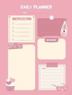 a pink planner with cupcakes and other things to do on the page,