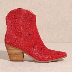 Miim Angel Kisses Metallic Red Rhinestone Embellished Low Western Boots Strut In Style And Comfort. Angel Ruby Red Booties Are Work Of Art And An Example Of Perfection. You Will Make Powerful Statements With Every Step You Make In This Western Angel Bootie. Angel Taylor Red Takes Every Outfit To The Next Level. Glisten And Out Shine The Competition Without Even Trying With These One-Of-A-Kind Hand Stoned Booties. - Bling Bling Ab Crystal Rhinestone - Heel Low-Calf Ankle Dress Boots - Fully Funct Red Rhinestone Heels, Burgundy Knee High Boots, Heeled Cowboy Boots, Powerful Statements, Madden Girl Boots, Shoes Closet, Womens Leather Booties, Equestrian Riding Boots, Angel Kisses