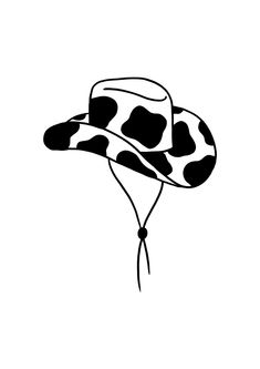 a black and white drawing of a cowboy hat on a white background with the word,