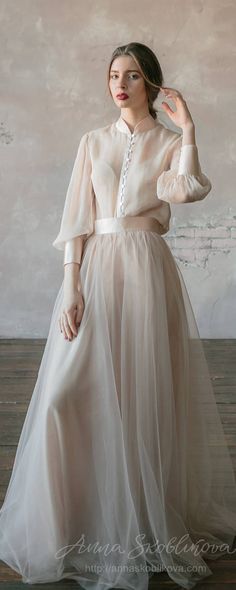 Custom wedding dress, Vintage wedding dress, Silk wedding dress, Two piece summer wedding dress, tulle simple wedding dress Blush Tulle Skirt, Wedding Dress Winter, Lady Like, Silk Wedding Dress, Trendy Wedding Dresses, Winter Wedding Dress