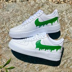 Custom Green Nike Drip Air Force Ones-oicustom Green Air Force 1, Green Air Force, Nike Drip, Shoe Artwork, Custom Af1, Custom Painted Shoes, Vans Original, Air Force 1 Custom, Air Force 1 High