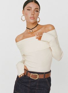 Morley Off Shoulder Sweater Cream Crop Pullover, Solid Sweaters, Off Shoulder Crop Top, Off Shoulder Sweater, Cropped Tops, Women Sleeve, Grunge Style, Shoulder Crop Top, Knit Crop