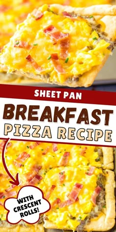 the breakfast pizza is ready to be eaten