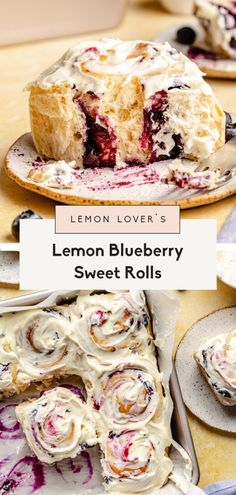 lemon blueberry sweet rolls with icing on plates