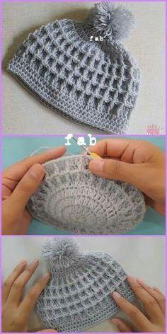 the crocheted hat is being made with yarn