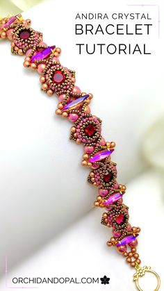 the beaded bracelet is made with pink and gold beads