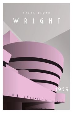 a poster for frank lloyd wright's the solomon memorial, designed in pink and black