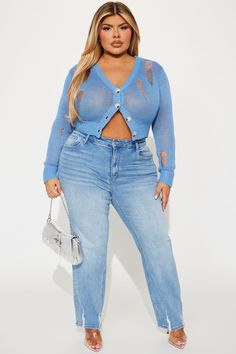 Available In Denim. Cardigan Sweater Long Sleeve V Neck Button Down Distressed Cropped Ribbed Hem Self: 100% Acrylic Imported | Tried It Distressed Cardigan in Blue size 2X by Fashion Nova Distressed Cardigan, Straight Leg Ankle Jeans, Long Sweaters Cardigan, Ankle Jeans, Matching Dresses, Active Wear For Women, Blue Fashion, Size 13, Long Sleeve Sweater