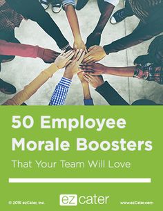 a group of people standing in a circle with the words 50 employee morse boosters that your team will love