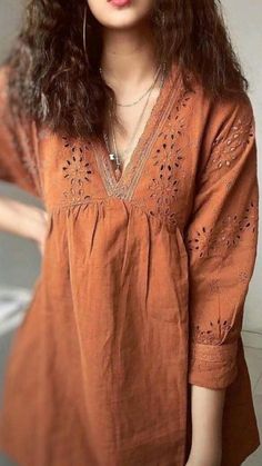 Shifli Kurti Design, Chickenkari Tops, Western Blouses For Women, Latest Top Designs Western, Shifli Dress, Kurta Tops For Women, Ladies Kurta Designs, Short Kurta Designs Women, Boho Kurti