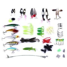 many different types of fishing lures and spoons