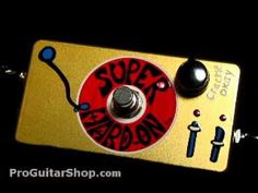 a yellow and red guitar pedal sitting on top of a black background with the words super accordion