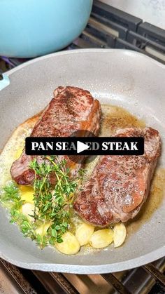 pan sead steak with potatoes and parsley in a skillet