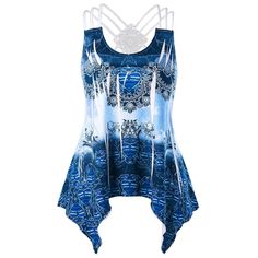 Plus Size Tribal Print Strappy Tank Top - Royal Blue - 3J60337719 - Original Design-Women's Clothing  #OriginalDesignWomensClothing #Original #DesignWomen's #Clothing Rosegal Plus Size, Women Summer Tops, Trendy Tank Tops, Strappy Tank Top, Cheap Tank Tops, Strappy Tank Tops, Ethnic Print, Top Tank, Top Vintage