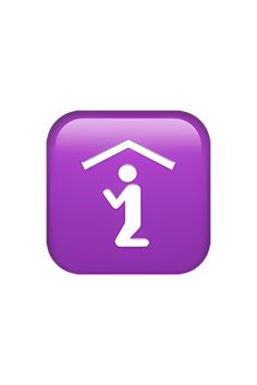 a purple square button with a white man holding a house symbol on it's side