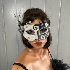 *Butterfly Black & White Masquerade Mask Masquerade Mask Black & White With Feathers And Rhinestone Black And White Masquerade Mask, Black And White Masquerade, White Masquerade Mask, White Masquerade, Masquerade Mask Black, Butterfly Black And White, Winter Face Mask, Masked Ball, Winter Face