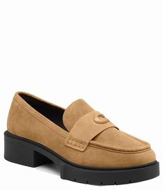 COACH Leah Suede Chunky Loafers | Dillard's The Virgin Islands, Chunky Loafers, Red Handbag, Sneaker Dress Shoes, Suede Loafers, Virgin Islands, Women Men Shoes, Lug Sole, Stacked Heel