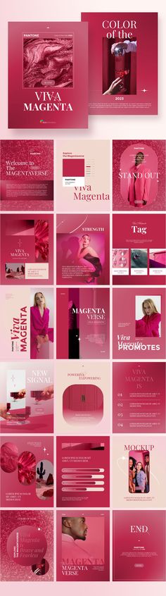 the pink website design is displayed in several different colors and sizes, including one for each page