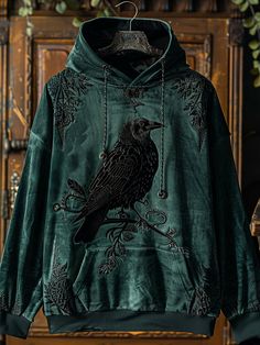 Gothic Dark Crow Halloween Prints Hoodie Crow Halloween, Guys Clothing Styles, Halloween Prints, Halloween Dress, Cool Clothes, Graphic Hoodies, Hoodie Print, Diy Clothes, Aesthetic Clothes