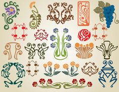 a set of decorative floral design elements