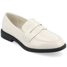 Elevate your style with the Raichel loafer flat from Journee Collection, showcasing a classic almond toe and a comfortable 1-inch block heel. Crafted with faux leather uppers, these flats offer a timeless slip-on design for ease. The fabric lining, paired with the 4 mm Tru Comfort Foam™ footbed and man-made outer sole, ensures a chic and comfortable experience, making the Raichel a versatile choice for various occasions. • Almond-toe • Slip-on • 1-inch Block Heel • 4 mm Tru Comfort Foam™ footbed Fashion Shoes Flats, Platform Block Heels, Black Peach, Closed Toe Shoes, Women's Flats, Journee Collection, Penny Loafers, Womens Flats, Loafer Shoes