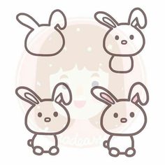 three cartoon rabbits with faces drawn on them