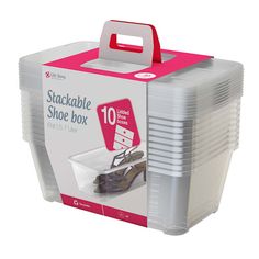 a white box with pink handles and red trim on it that has the lid open