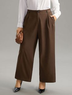 Trendy Bottoms, Plus Size Pants, Style Office, Straight Leg Pants, Modern Woman, Leg Pants, Plus Size Outfits, Elastic Waist, Straight Leg