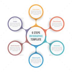 six steps info graphic template with circles and text on white background - miscellaneous business objects