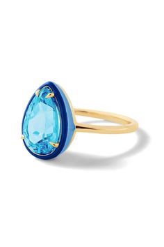 Make a statement day or night. This ring adds the perfect amount of sparkle to any occasion. Customize with your choice of pear-shaped lab-created gemstone with matching two-tone colored enamel. Luxury Blue Teardrop Rings, Blue Pear-shaped Jewelry With Polished Finish, Spinel Rings, Pear Cocktail, Pear Cocktails, Unique Gold Rings, Golden Rings, Alison Lou, Ruby Rings