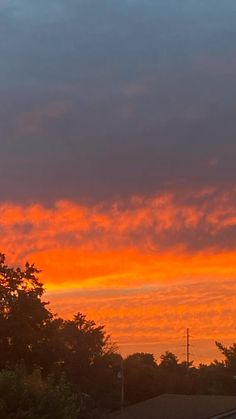 an airplane is flying in the sky at sunset with trees and bushes around it as the sun sets