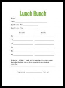 a lunch menu with the words lunch bunch written in green and black on white paper